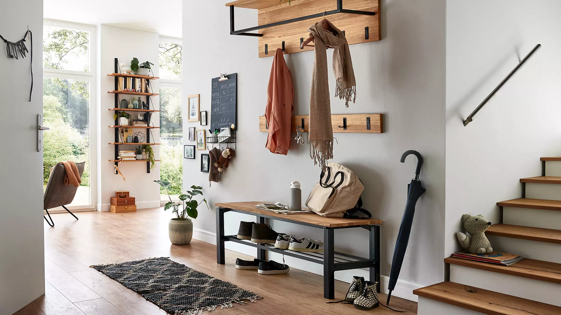 Banc de vestiaire Vestido avec grille à chaussures, largeur 89,5 cm, chêne massif