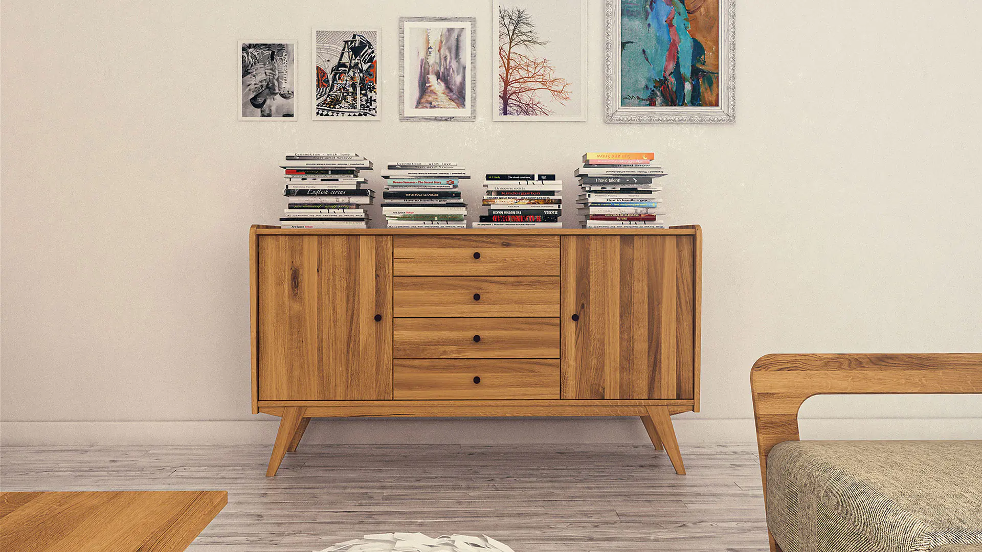 Sideboard Lasala, variante 03 en chêne sauvage massif