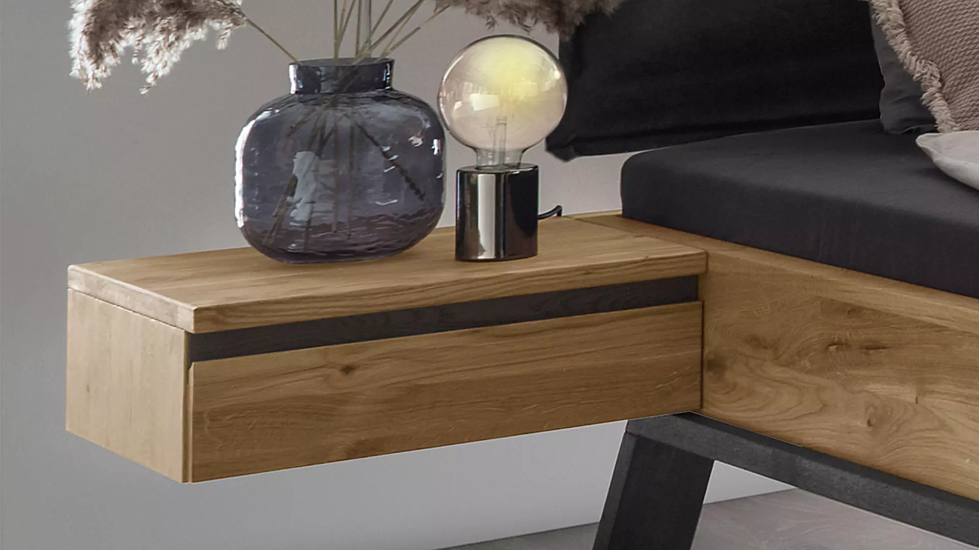 Chevet « Neras » Chevet Console suspendue moderne avec poignée contrastée gris foncé